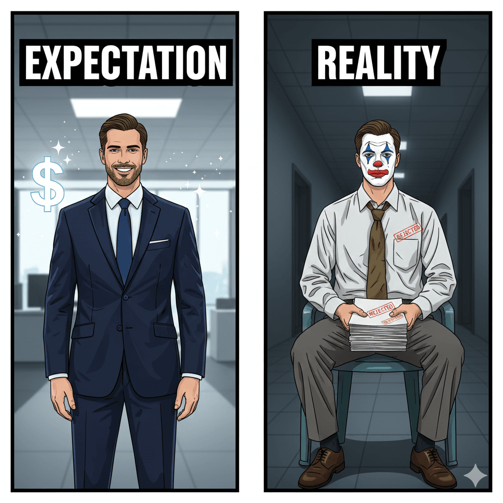 Мем ожидание vs реальность поиска работы